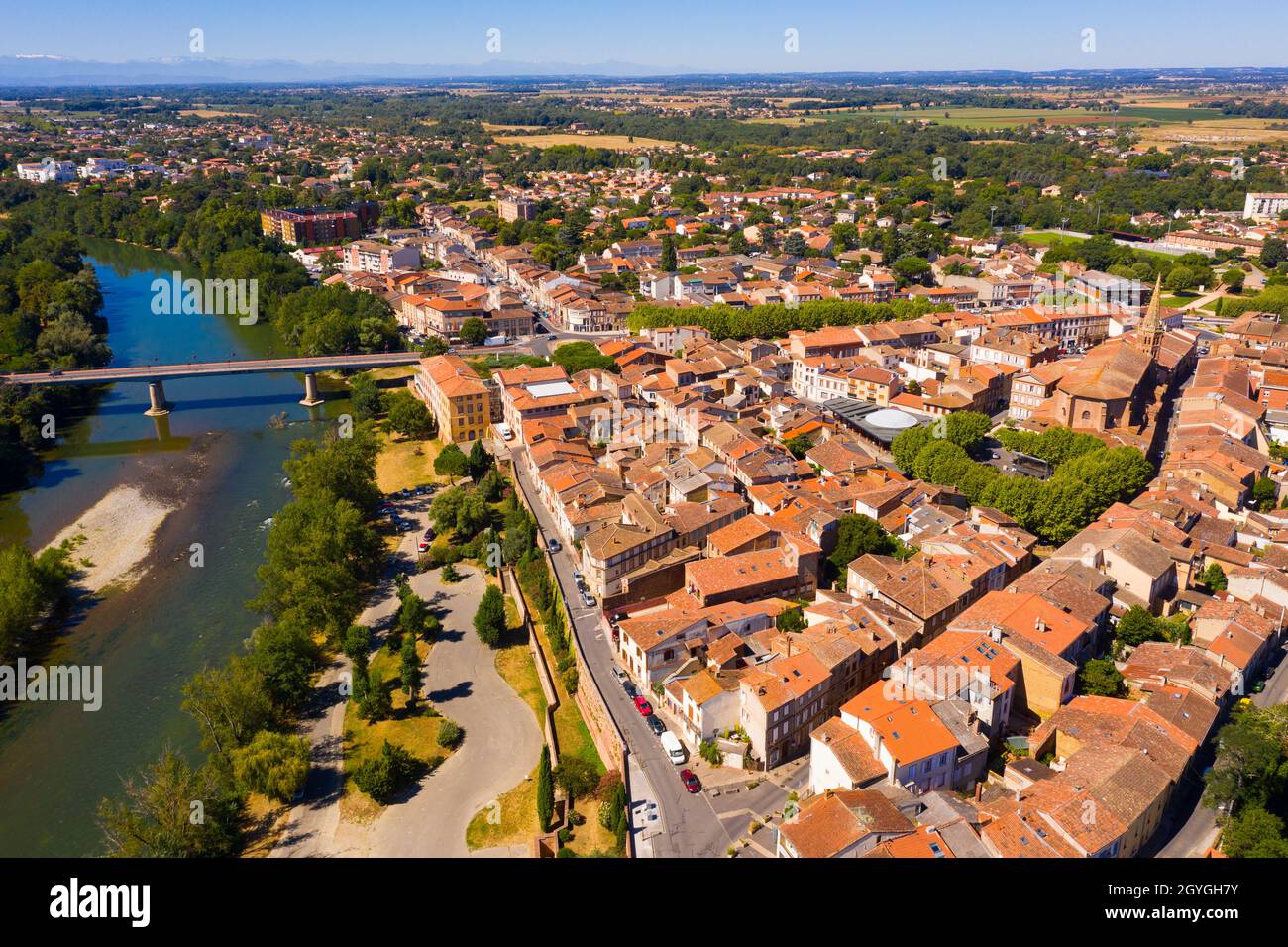 Scenic top view of the city Muret and Garonne river Stock Photo
