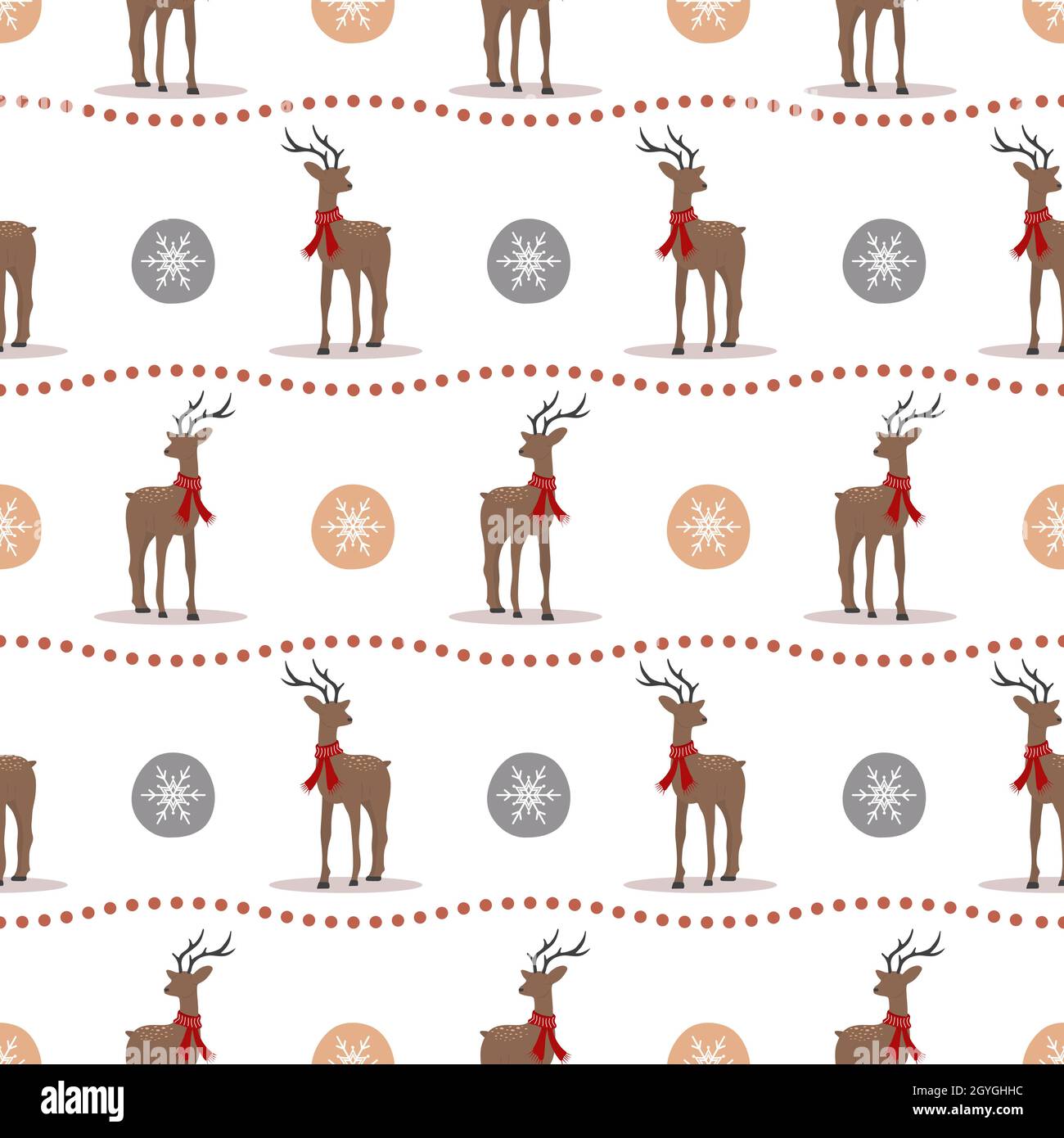 Christmas pattern with reindeers. Cute deers with antlers and scarves ...