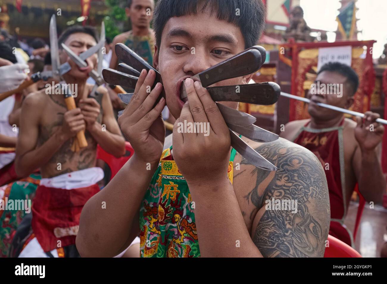 A procession during the Vegetarian Festival (Nine Emperor Gods Festival) in Phuket Town, Thailand Stock Photo