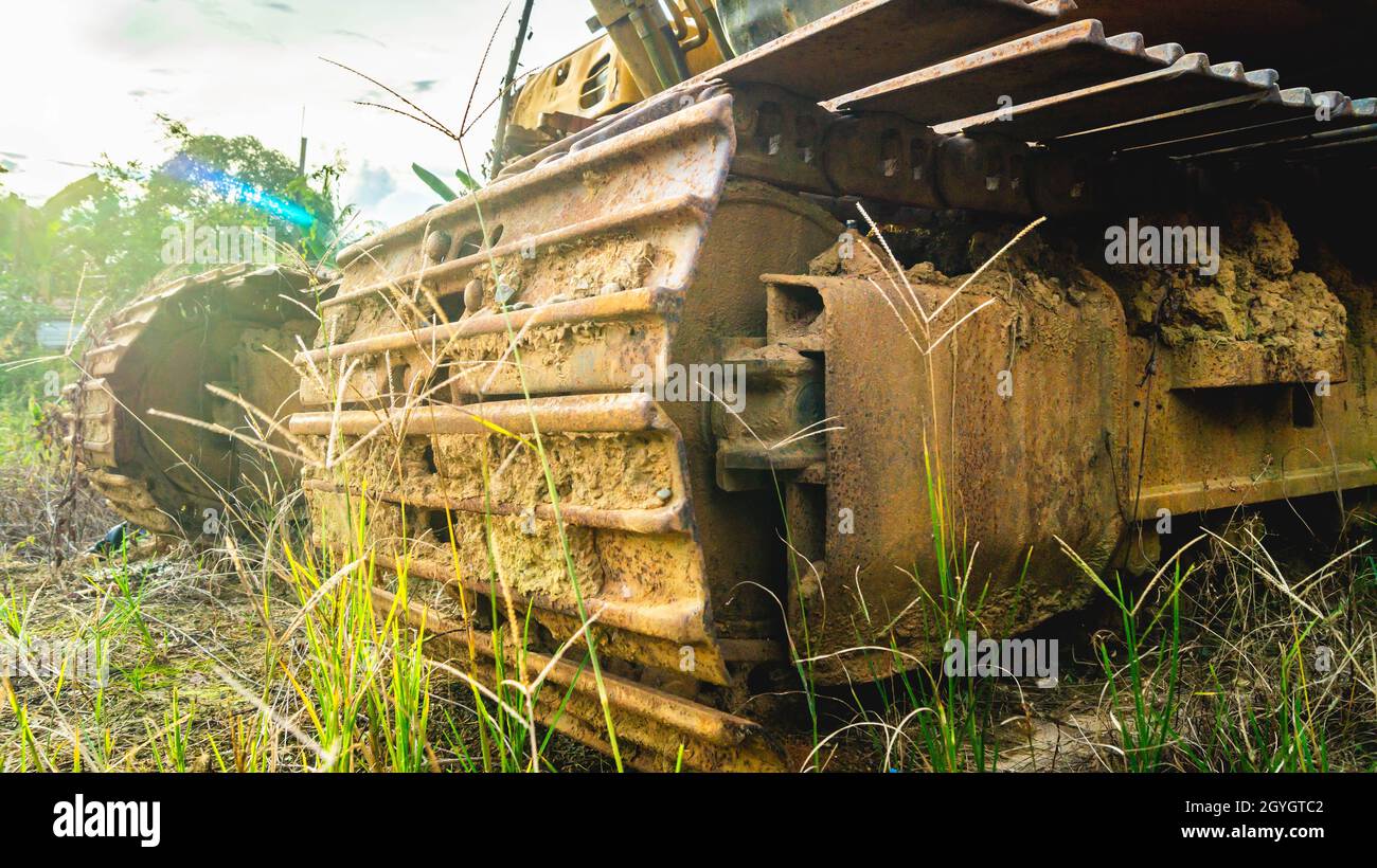 Old rusty excavator wreck in the junkyard Stock Photo Alamy
