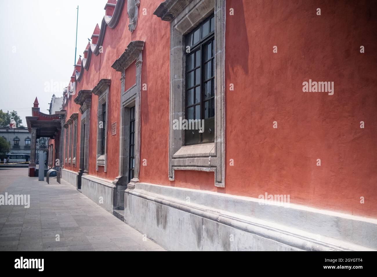 Beautiful classic orange and gray building in Coyoacan, Mexico City
