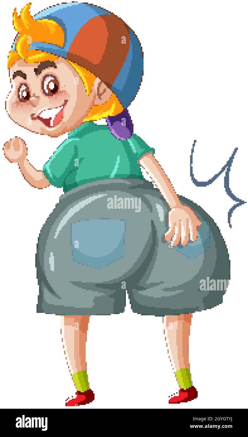 A boy with big bum cartoon character sticker illustration Stock Vector