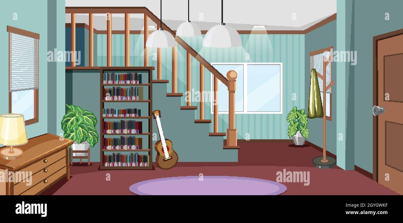 Living room interior design with furnitures illustration Stock Vector ...