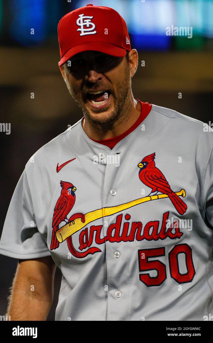 St. Louis Cardinals pitcher Adam Wainwright (50) reacts during an