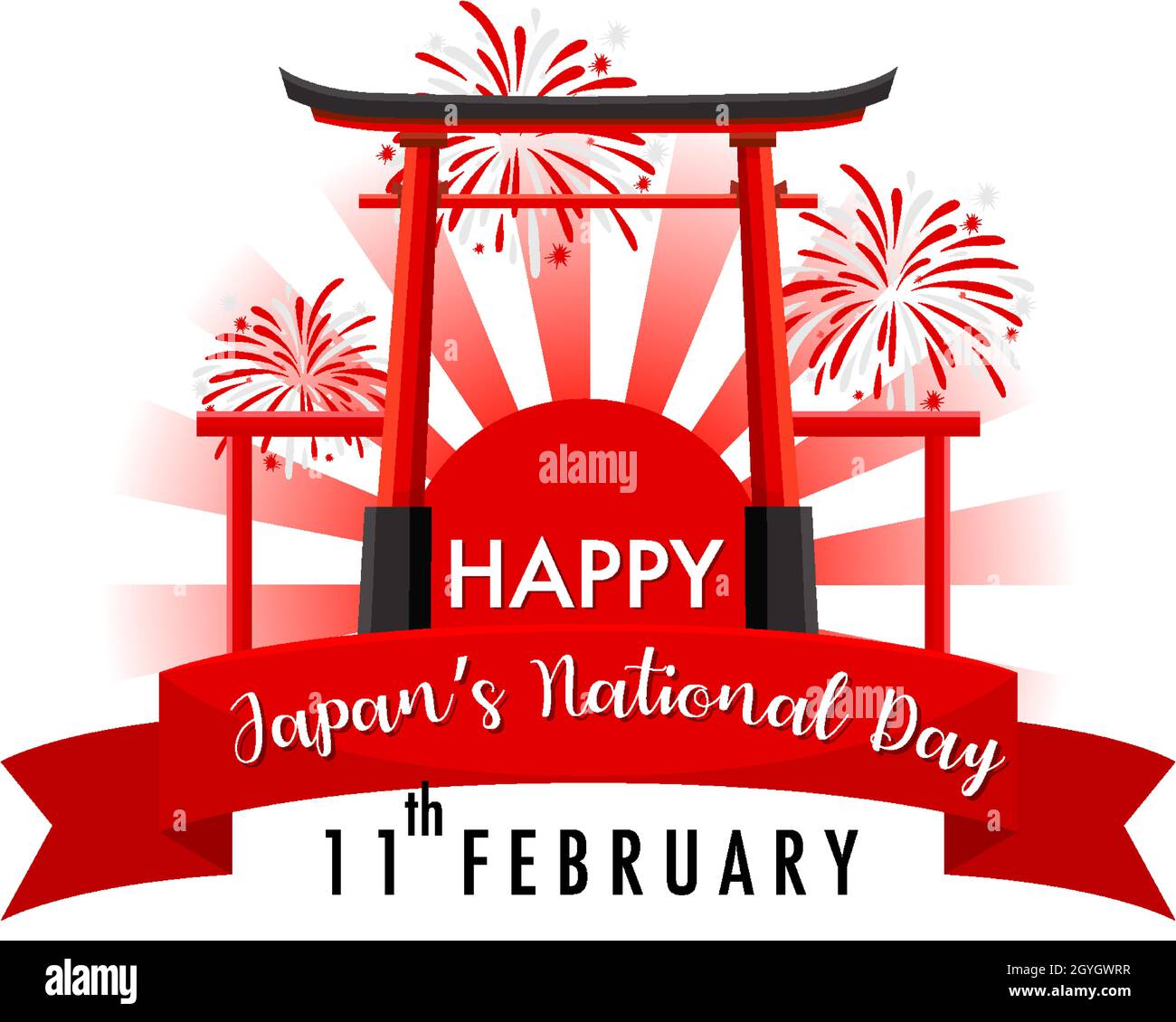 Japan's National Day banner with Torii Gate and Firework illustration
