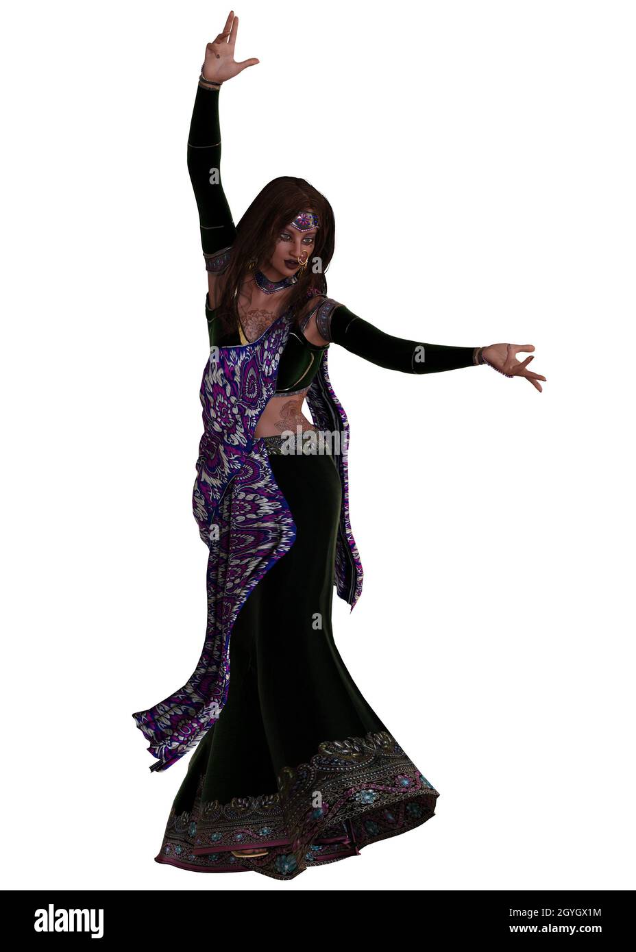 Indian woman in green sari Cut Out Stock Images & Pictures - Alamy