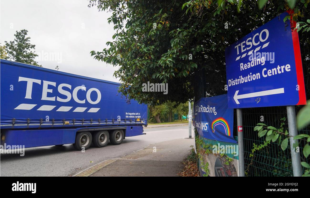 Lorries at the Tesco distribution centre in Reading, Berkshire. Picture
