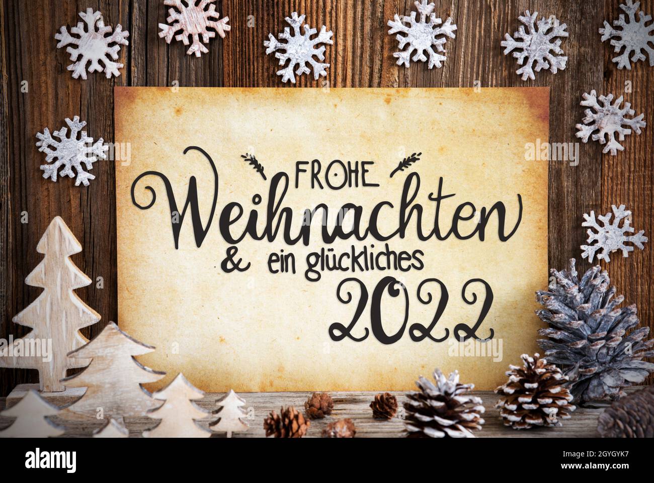 Old Paper, Christmas Decoration, Glueckliches 2022 Means Happy 2022 Stock Photo - Alamy