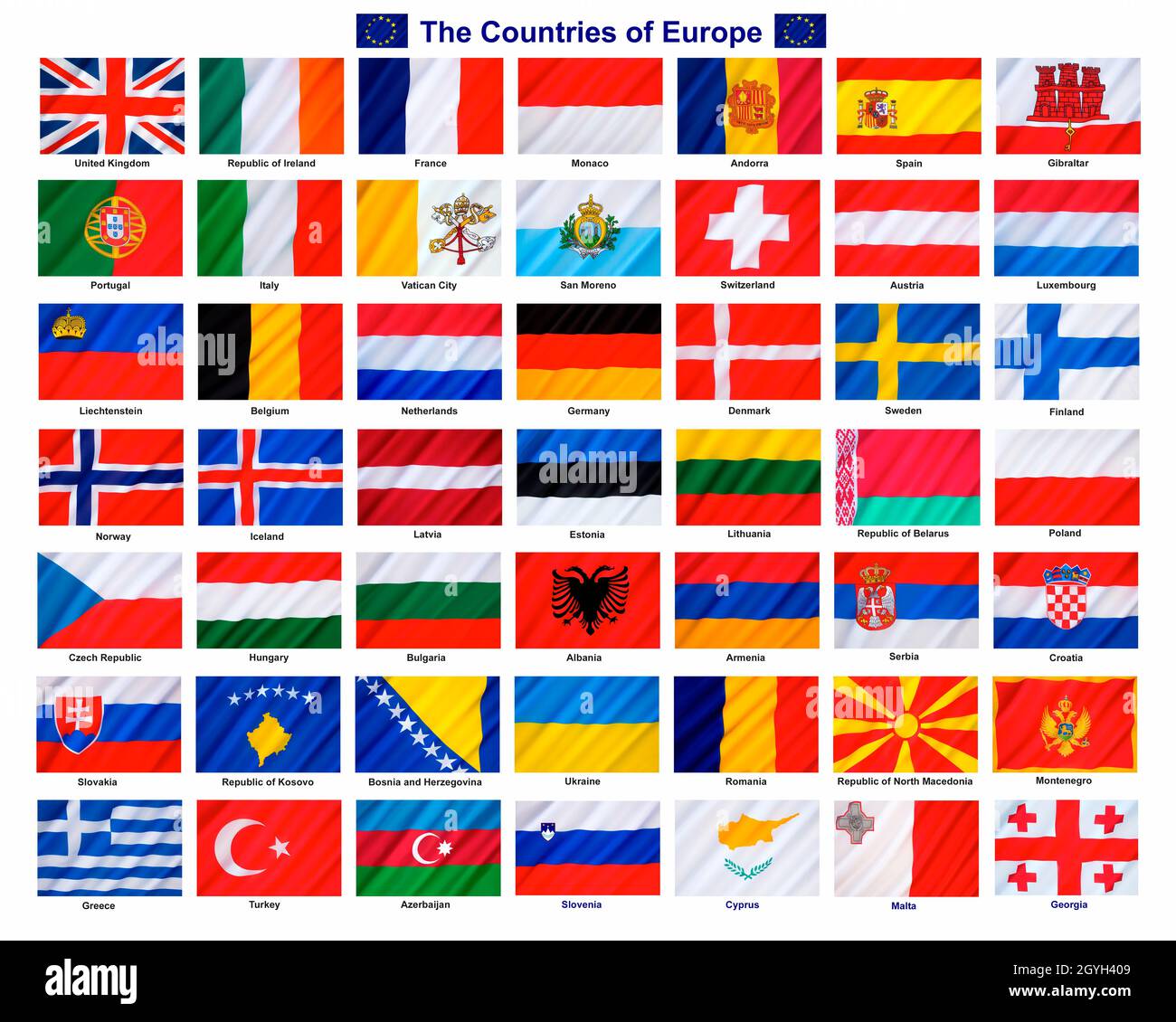 The National flags of the Countries of Europe Stock Photo