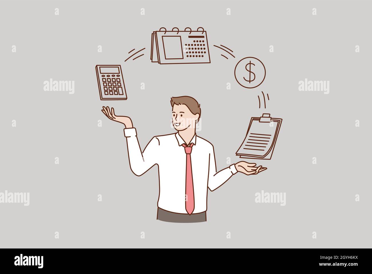 Smiling man cartoon character using calculator machine plan company budget investment. Male with documents planner manage expenses. Business, finance concept, flat vector illustration.  Stock Vector