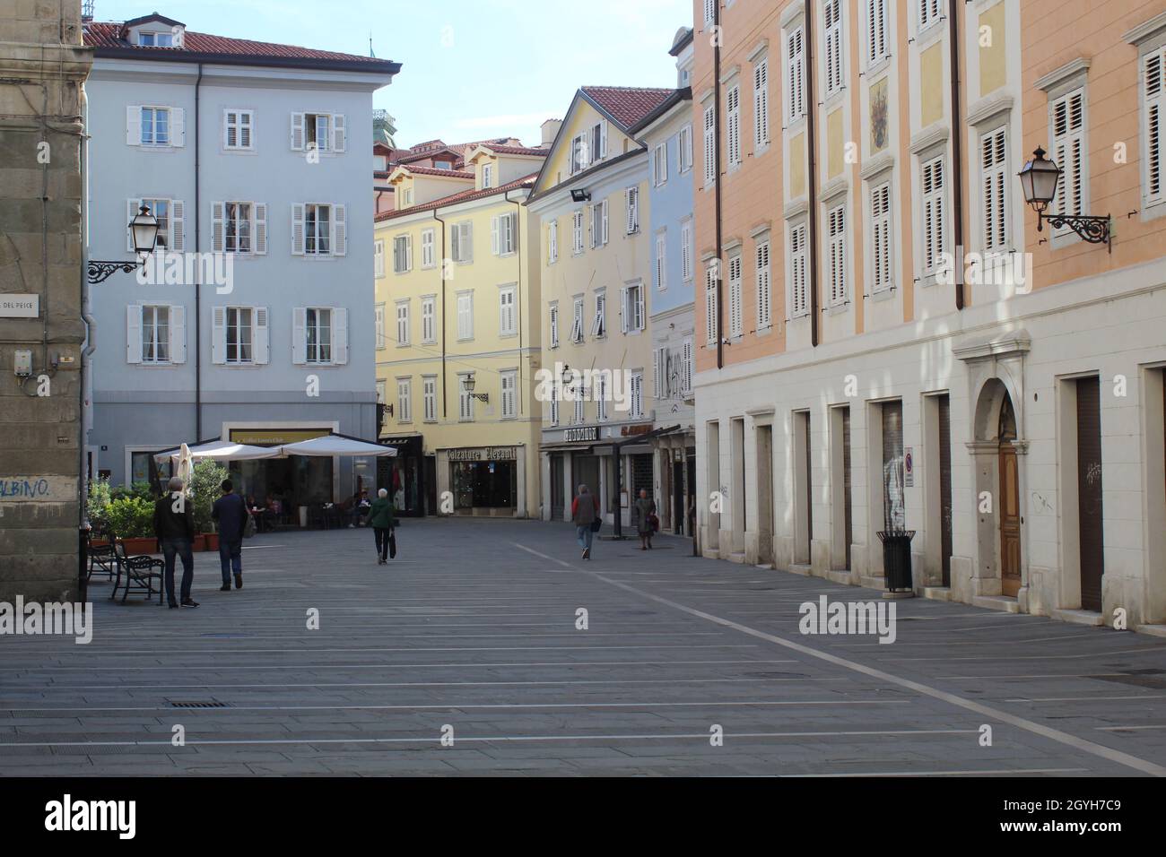Morning on the little square in Italian city of Trieste Stock Photo