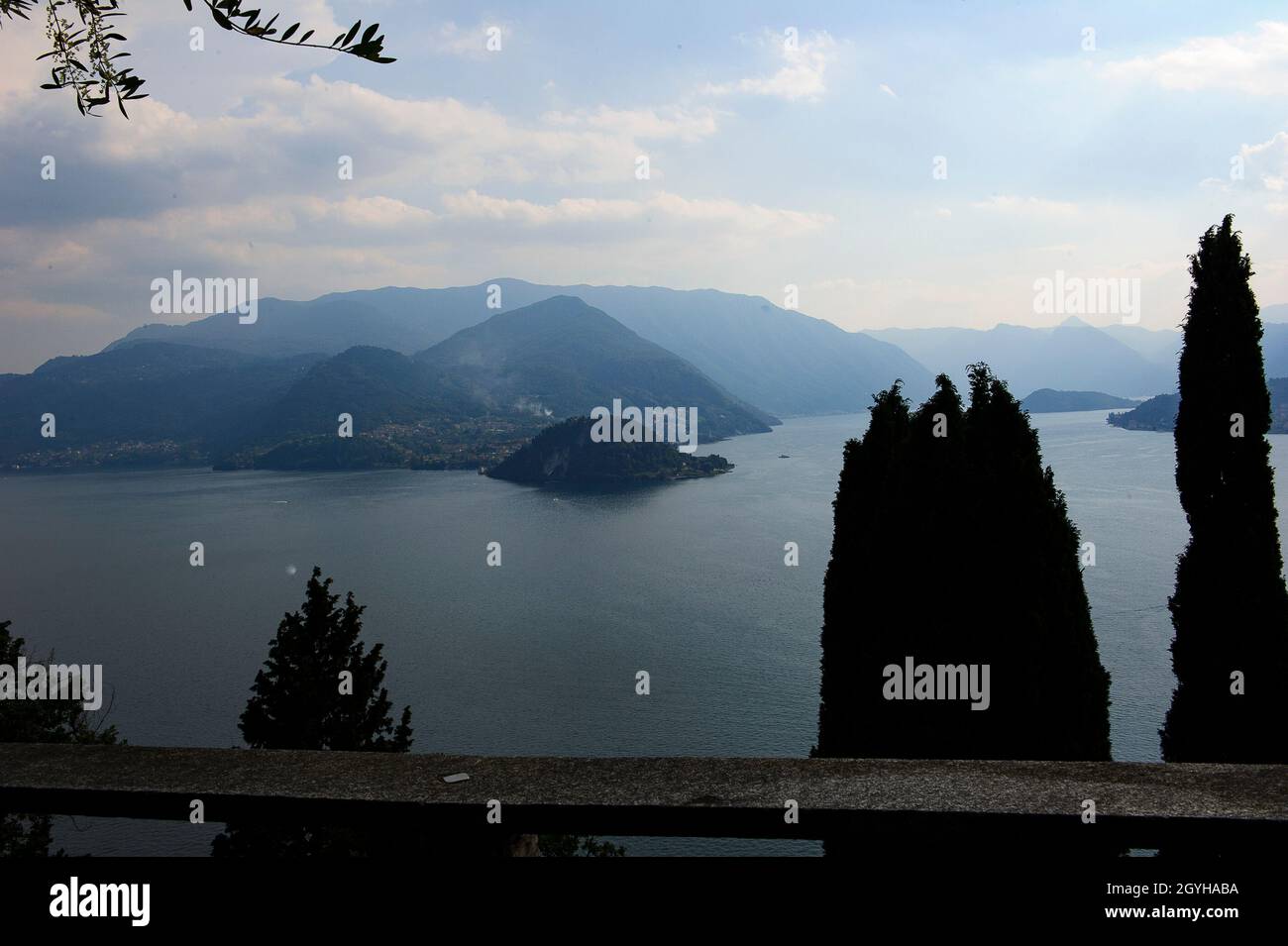 Europe, Italy, Lombardy, Lecco province, Lake Lario, Varenna, Vezio Castle and its ghosts. On the left the branch of Lake Lecco, on the right the bran Stock Photo
