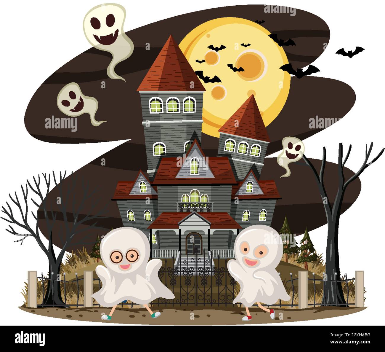 Haunted house at night scene illustration Stock Vector Image & Art - Alamy