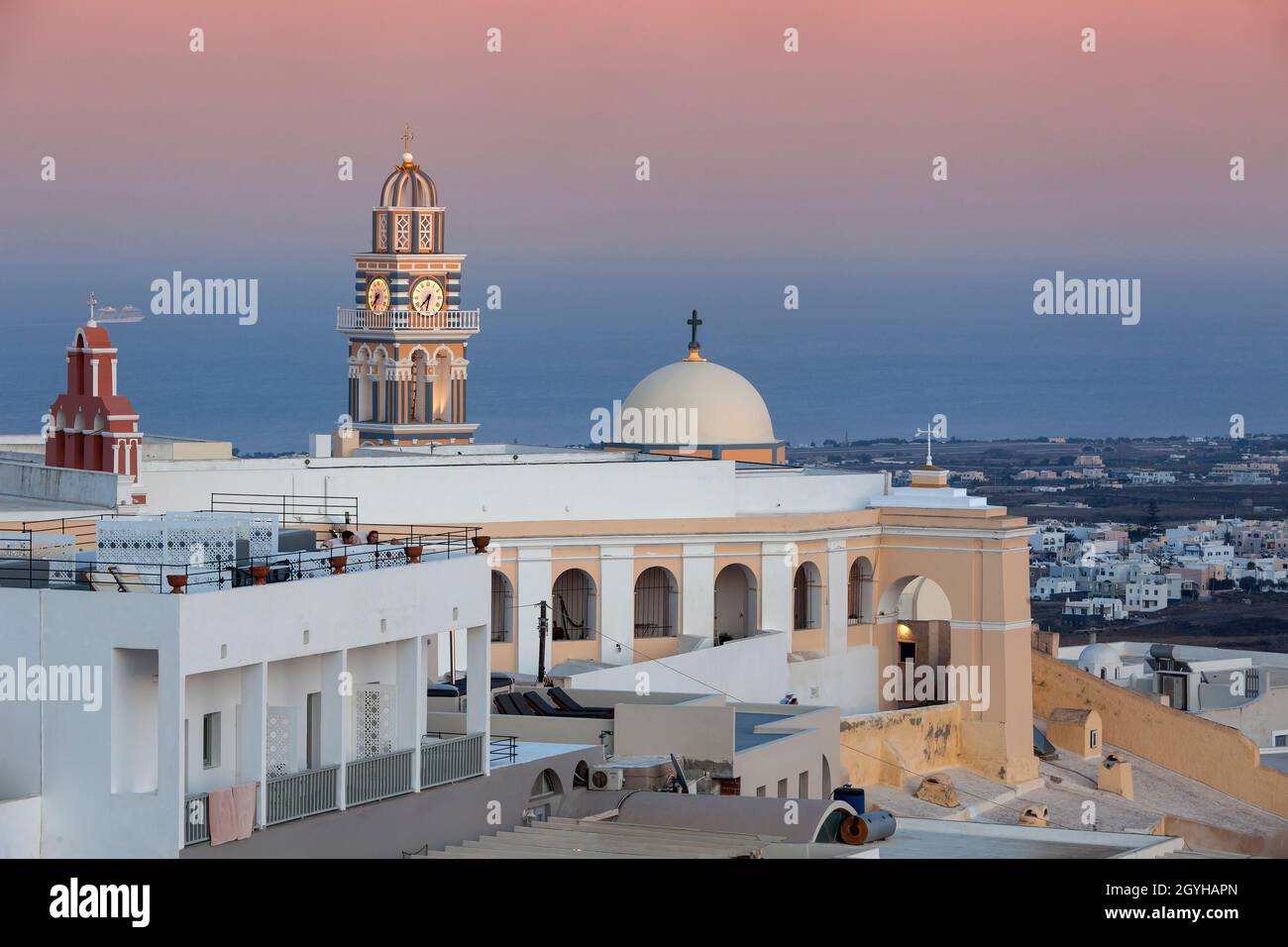 View at Fira,Firostefani, evening mood, Santorini,cyclades Greece,  Europe Stock Photo