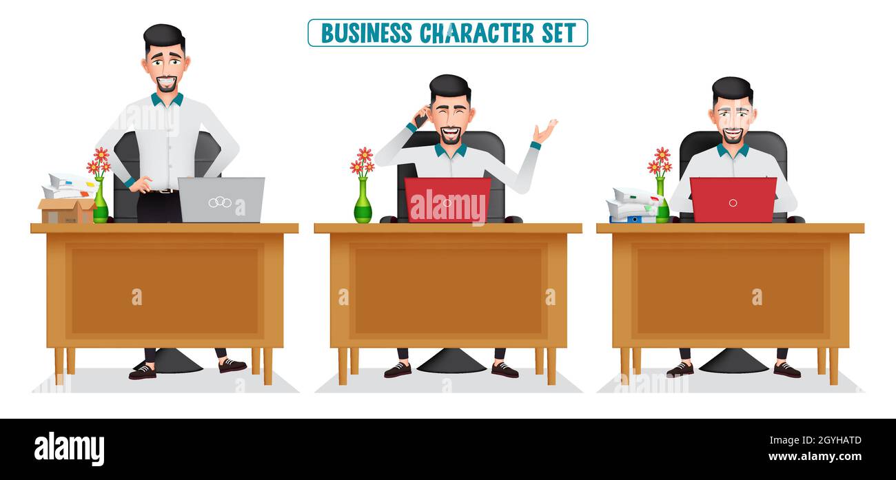 Businessman working characters vector set. Business man character ...
