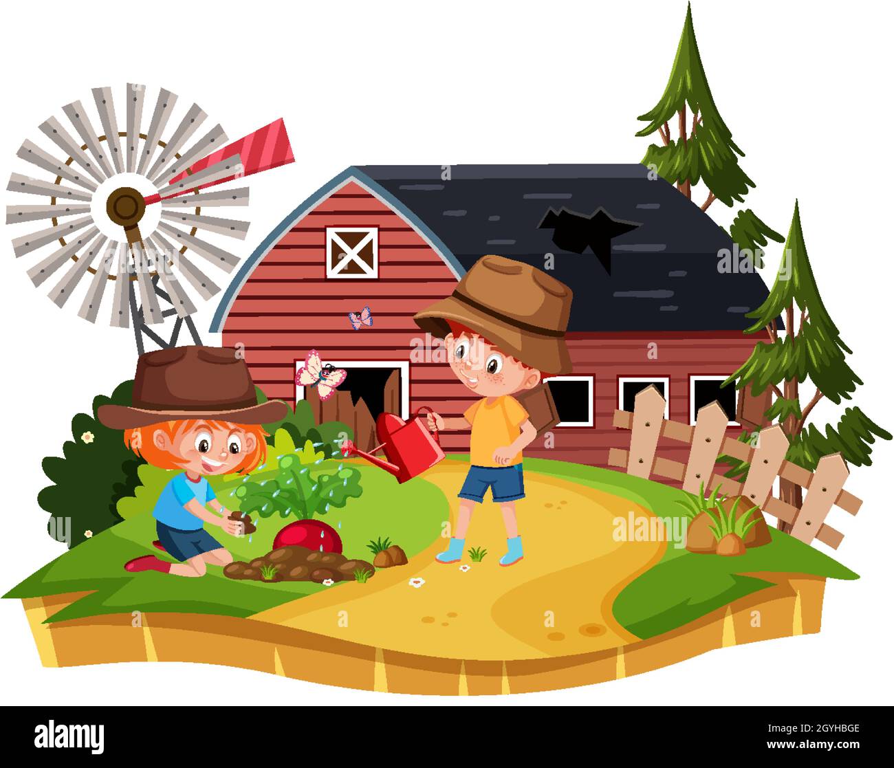 Farmer at the rural old farm house illustration Stock Vector Image ...