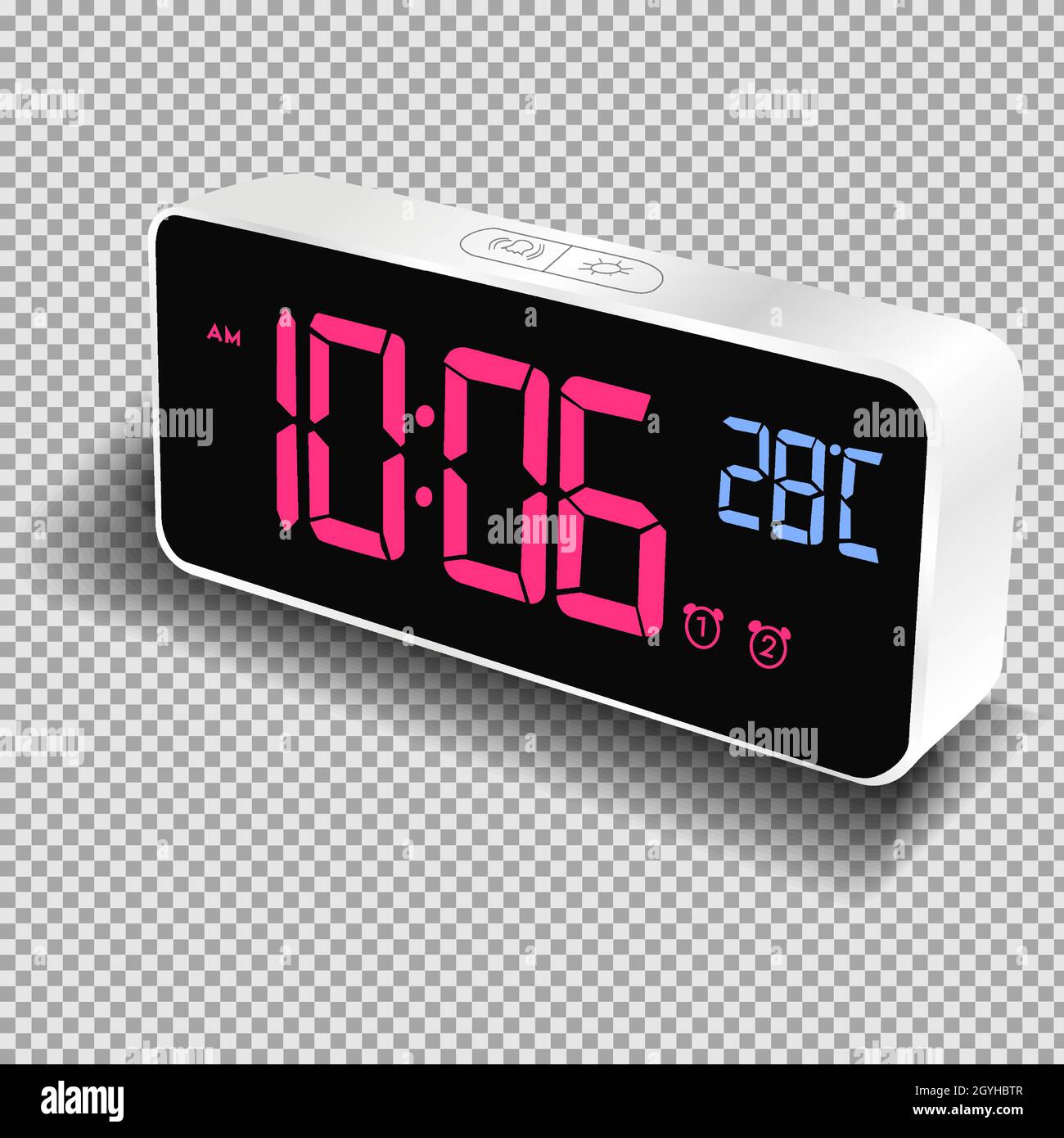 Realistic digital alarm clock with lcd display isolated vector illustration. EPS 10 Stock Vector