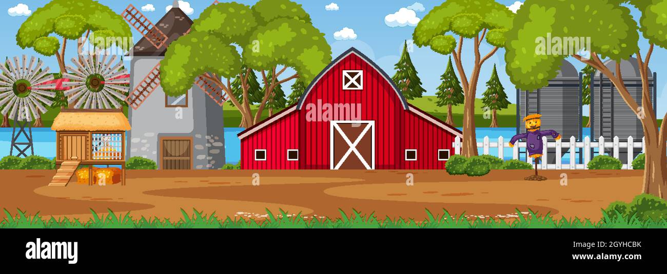 Farm horizontal landscape at daytime scene illustration Stock Vector ...