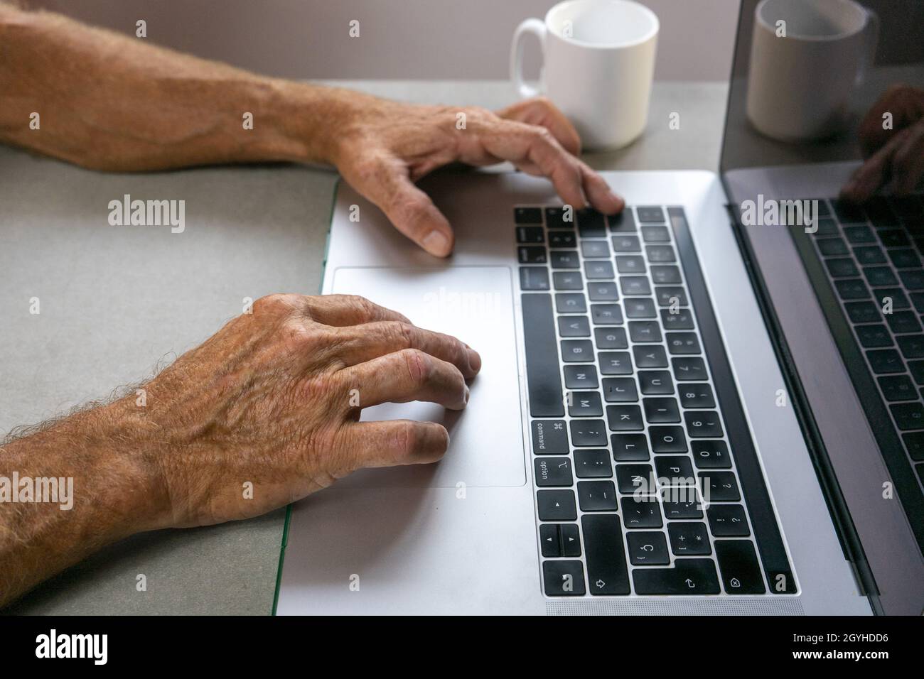 Closeup male hands scrolling typing hi-res stock photography and images ...