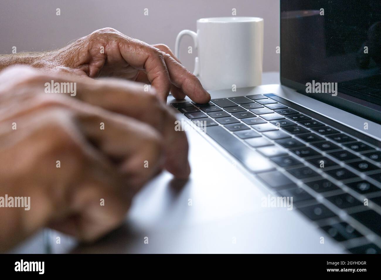 Closeup male hands scrolling typing hi-res stock photography and images ...
