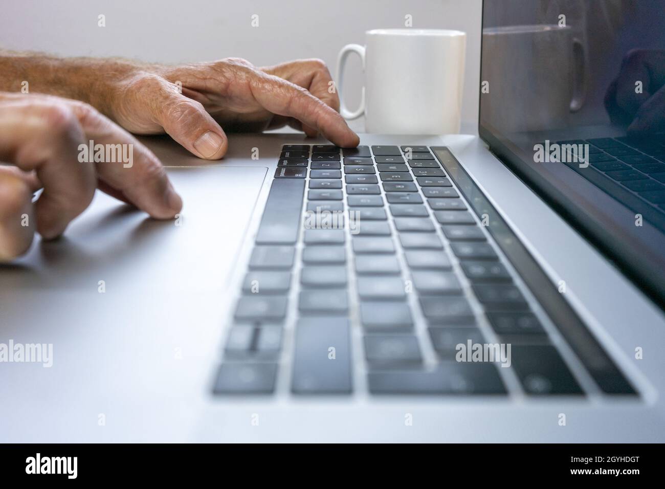 Closeup male hands scrolling typing hi-res stock photography and images ...