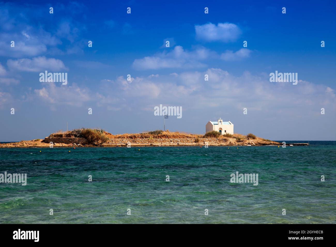 Small chapel on a small offshore island, Malia, Crete, Greece, Europe Stock Photo