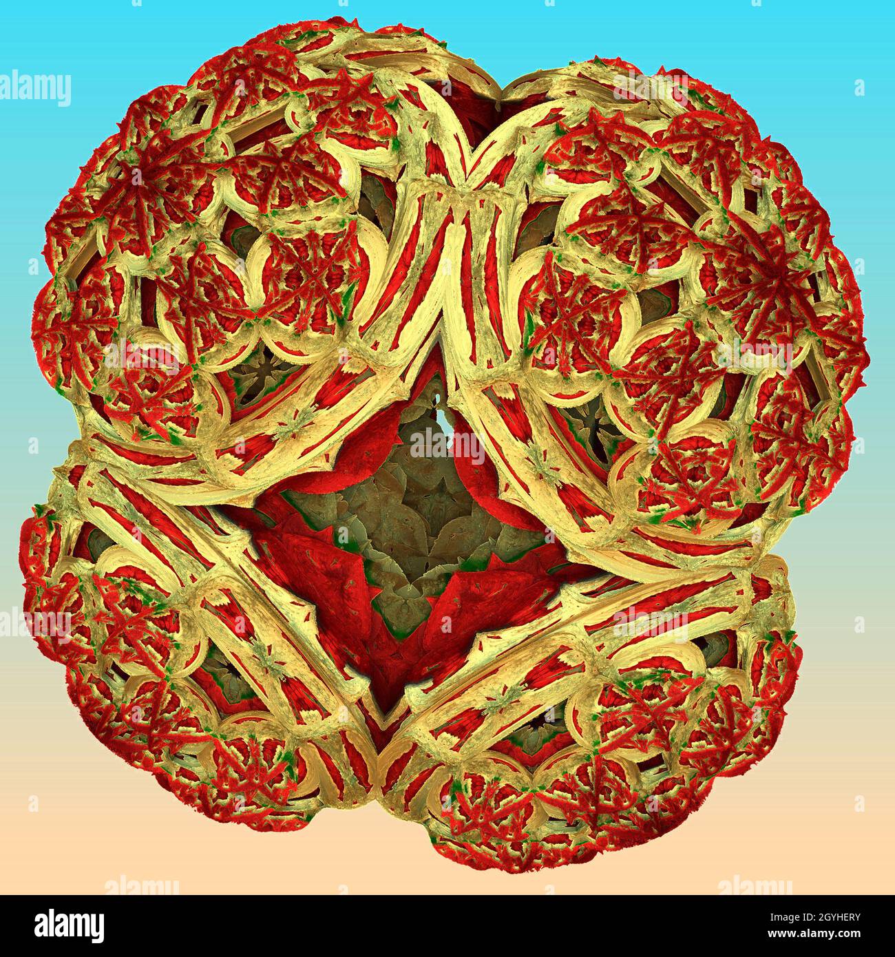 Abstract 3d object in red and golden colors. Stock Photo