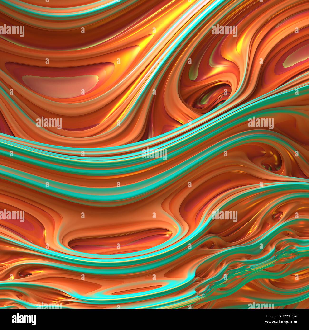 Trendy composition in orange and blue colors. Abstract 3D liquid ...
