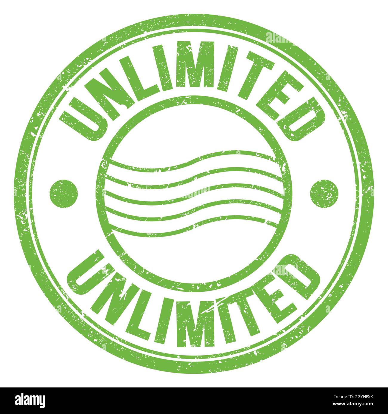 UNLIMITED word written on green round postal stamp sign Stock Photo