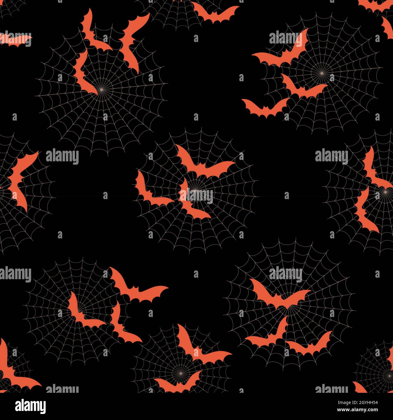 Simple Halloween seamless pattern with orange bats and spider webs on a ...
