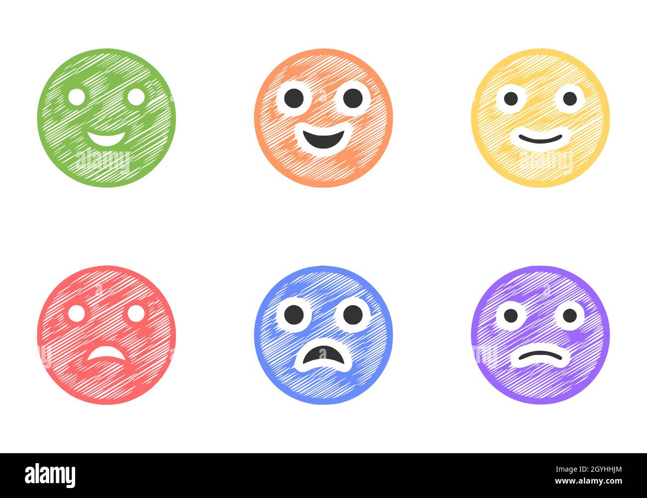 Set of positive and negative emoticons in scribble, style vector clip ...