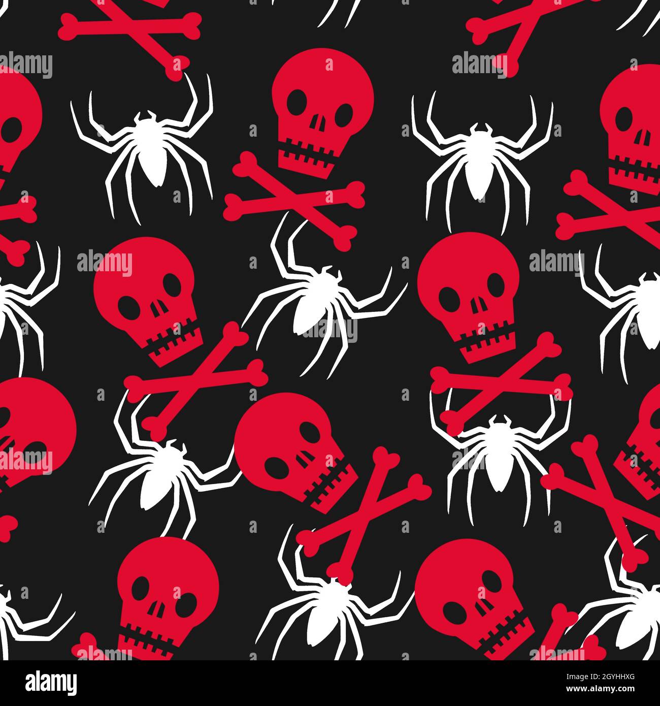 Halloween seamless pattern with white spiders and red dead skulls on a ...