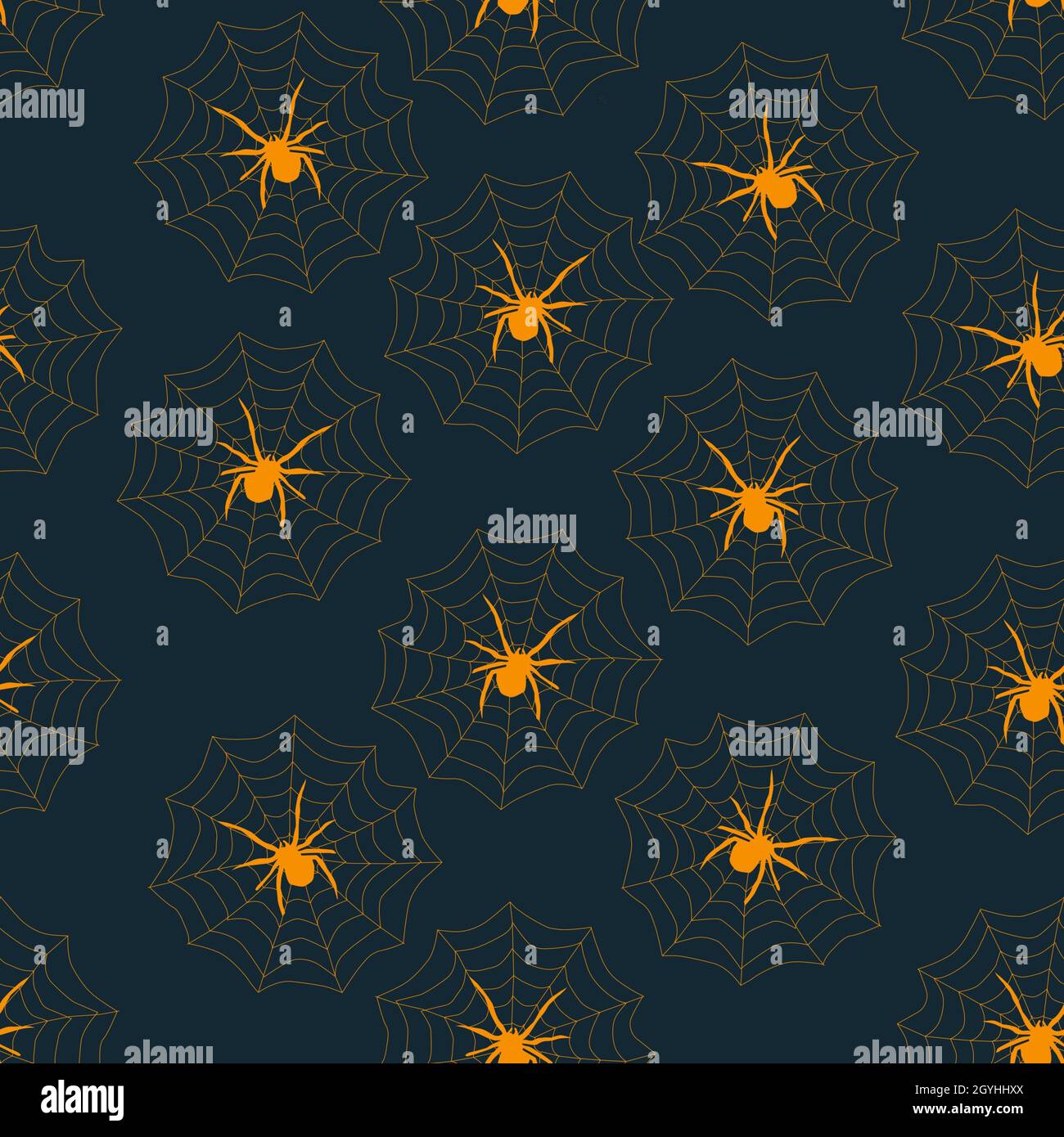 Simple Halloween seamless pattern with spider webs and yellow spiders ...