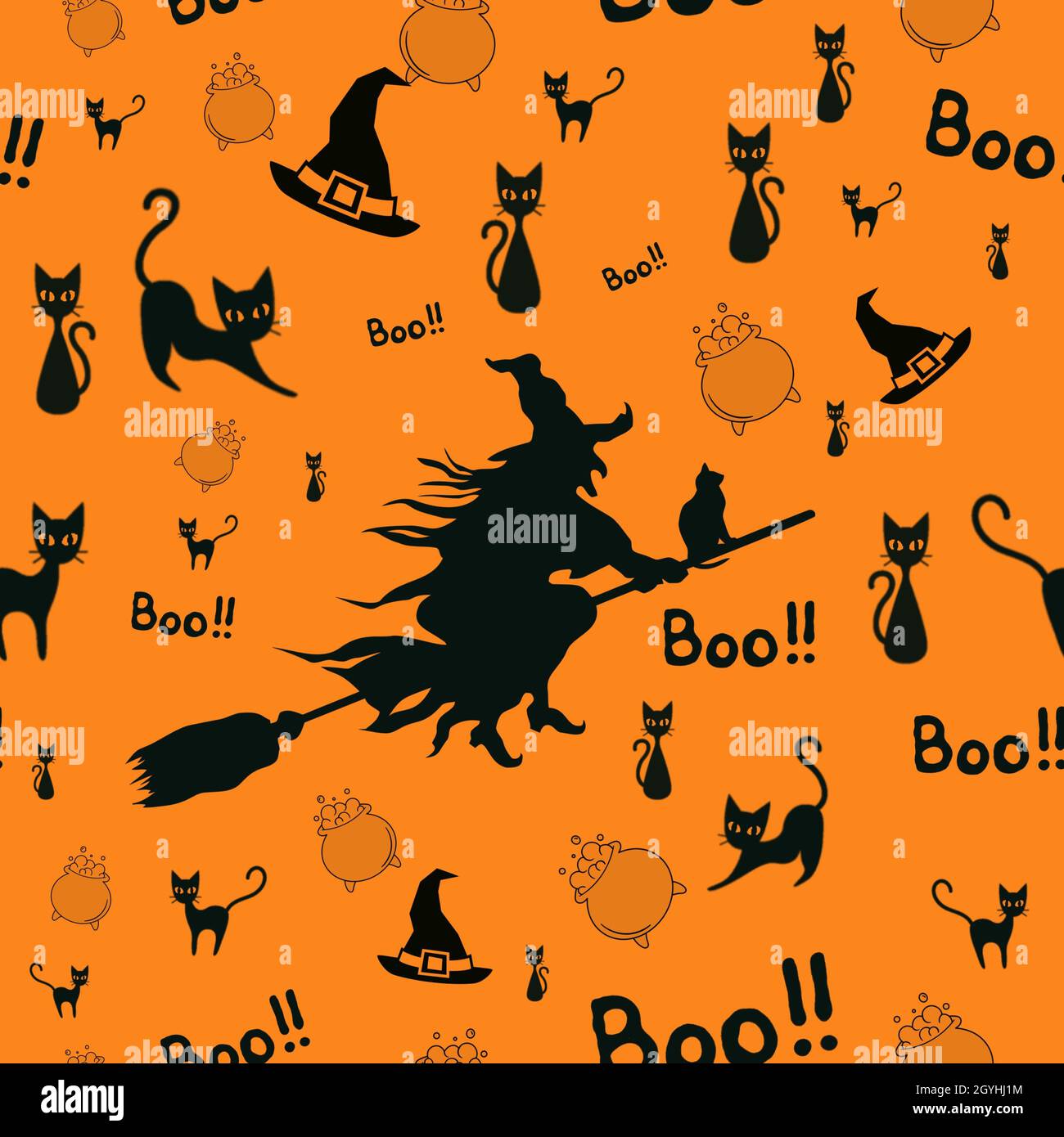 Beautiful seamless pattern with different Halloween related objects and ...