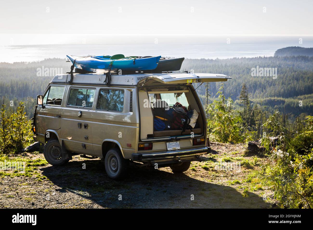 Camping in a VW Westfalia camper van on Vancouver Island British Columbia  Canada Stock Photo - Alamy