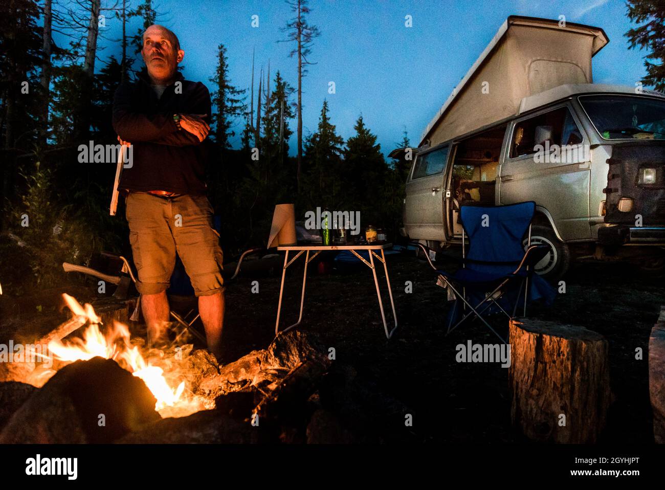 Camping in a VW Westfalia camper van on Vancouver Island British Columbia  Canada Stock Photo - Alamy