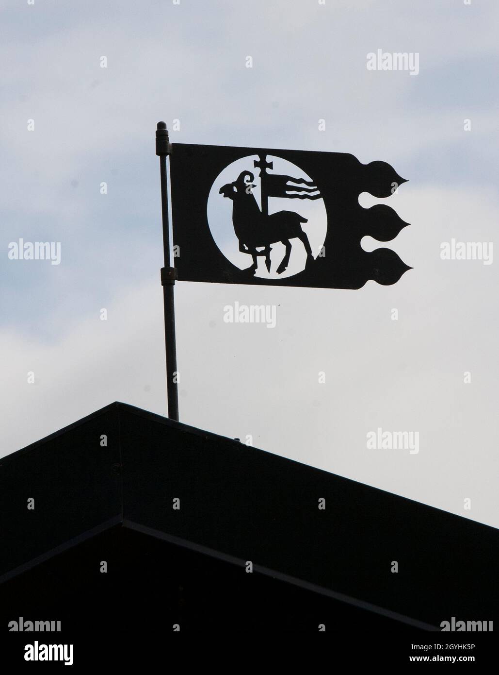 WEATHER VANE on roof at Gotland and the motif is the Coat of arms  of the Provinces of Gotland Stock Photo