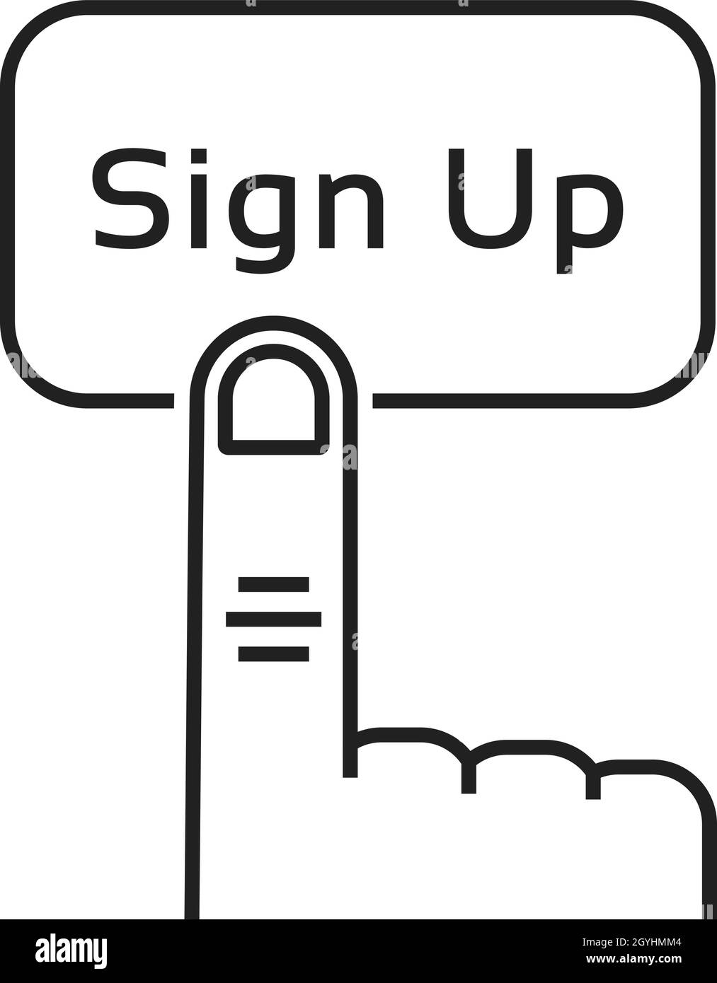 forefinger and sign up thin line button Stock Vector