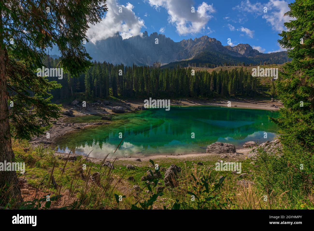 Lake Carezza, South Tyrol, Dolomites, Italy Stock Photo