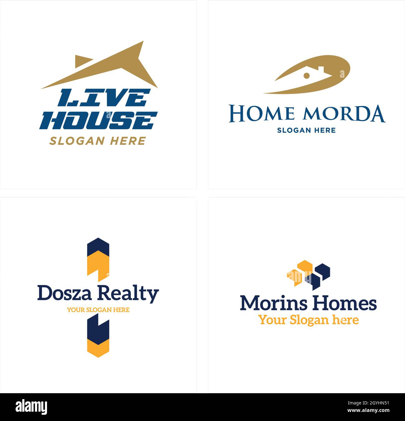 Flat line art home roof initial logo design Stock Vector