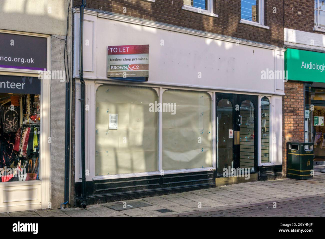 Empty shop premises to let in King's Lynn, Norfolk. Stock Photo