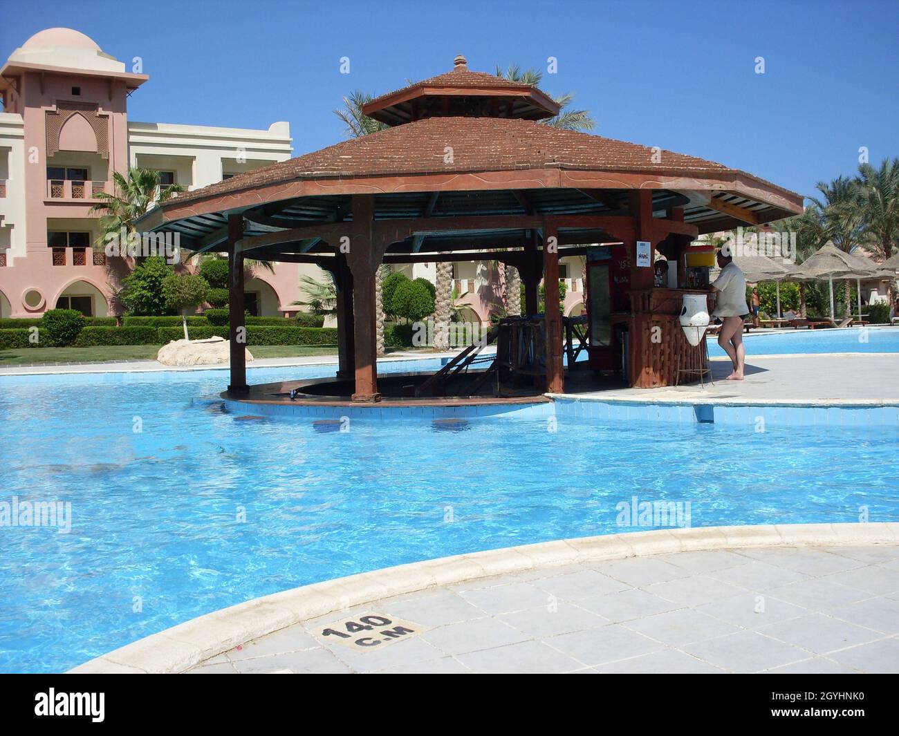 Bar in the form of a gazebo in the hotel pool Stock Photo