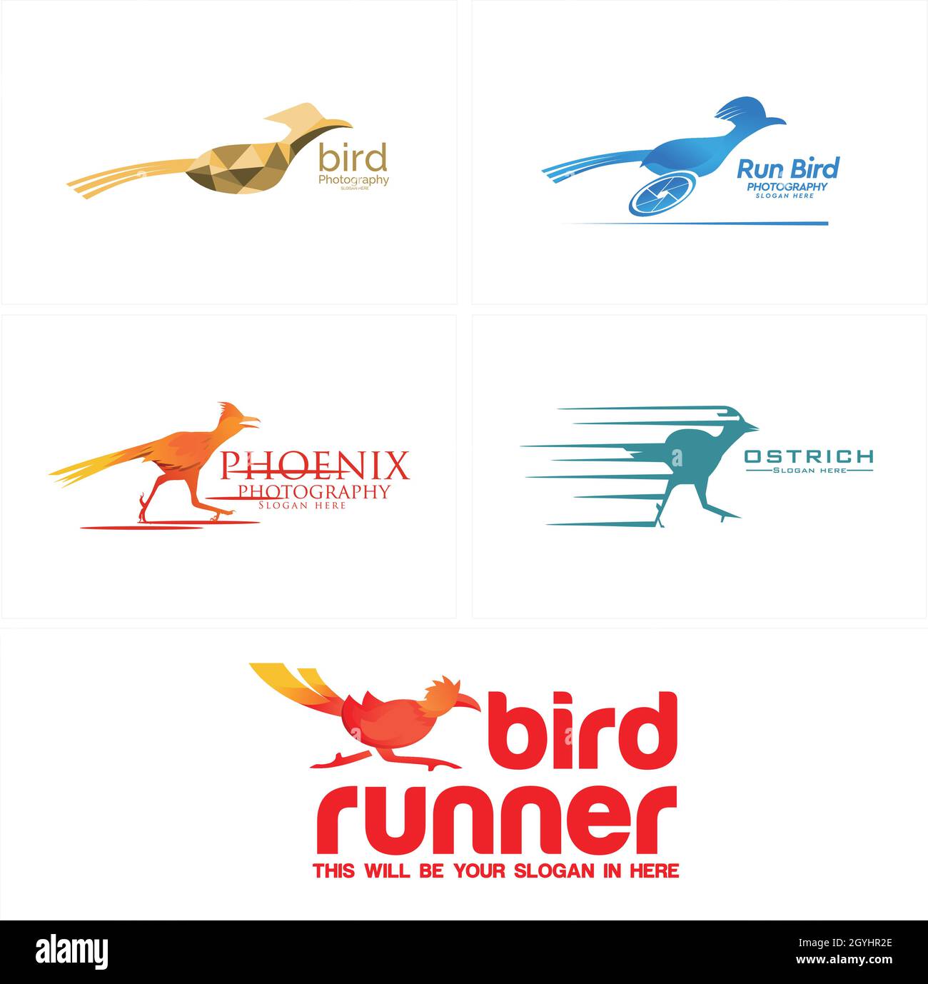 Modern set of minimalist bird phoenix logo design Stock Vector