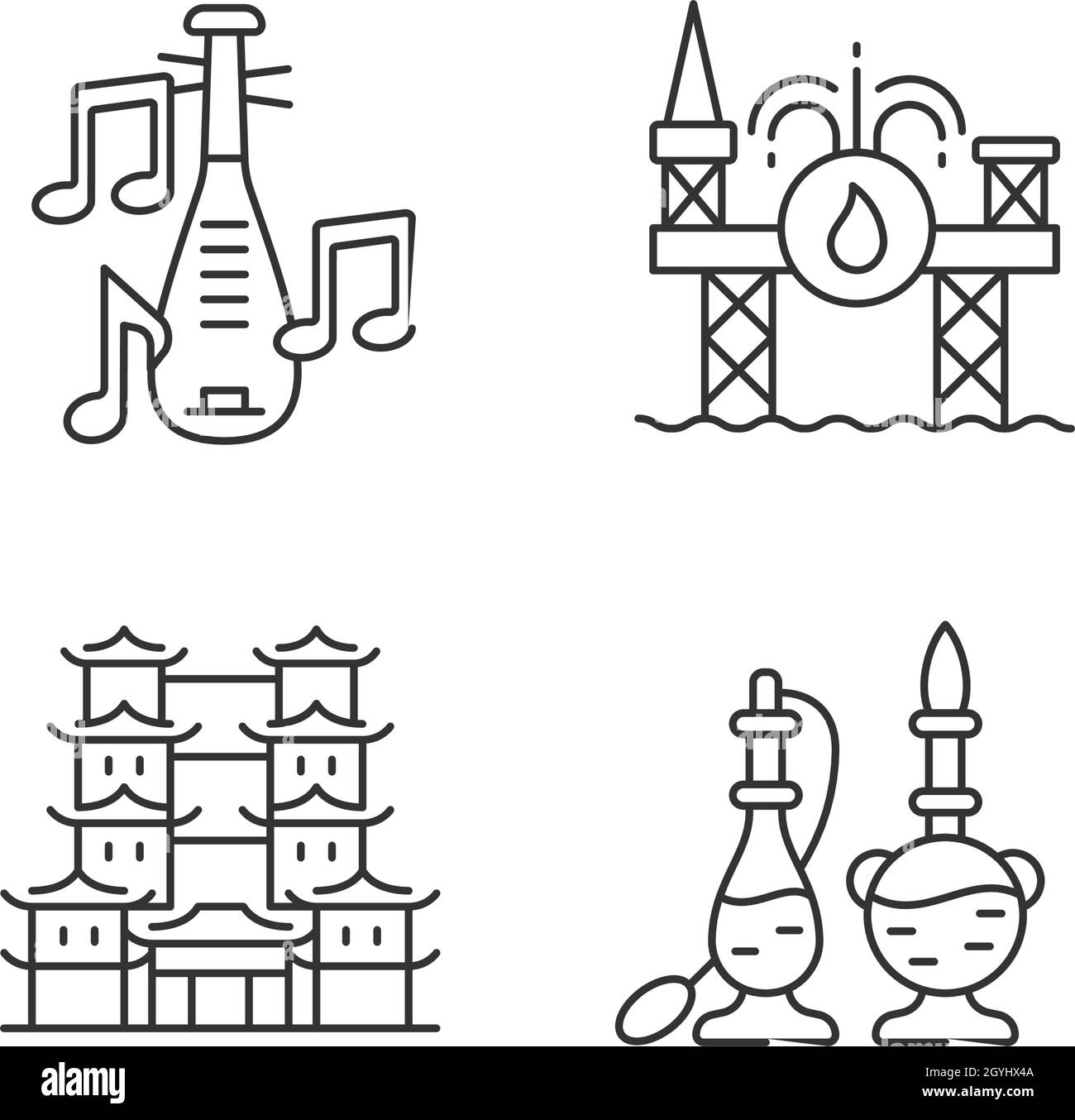 Culture of Singapore linear icons set Stock Vector