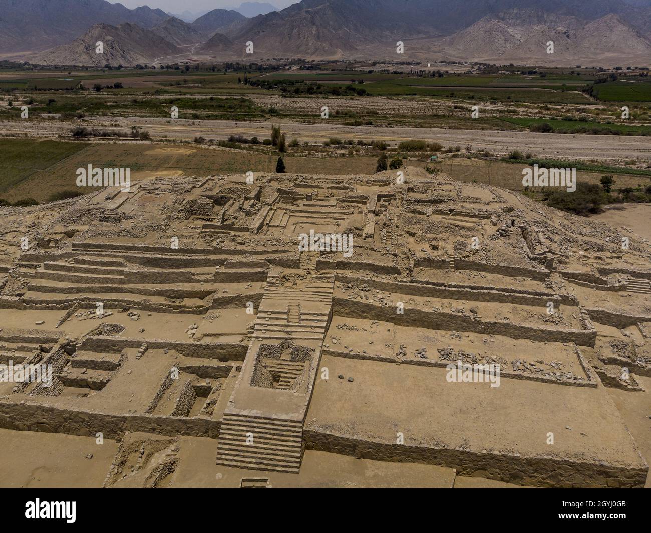 Aerial views of The Sacred City of Caral Stock Photo