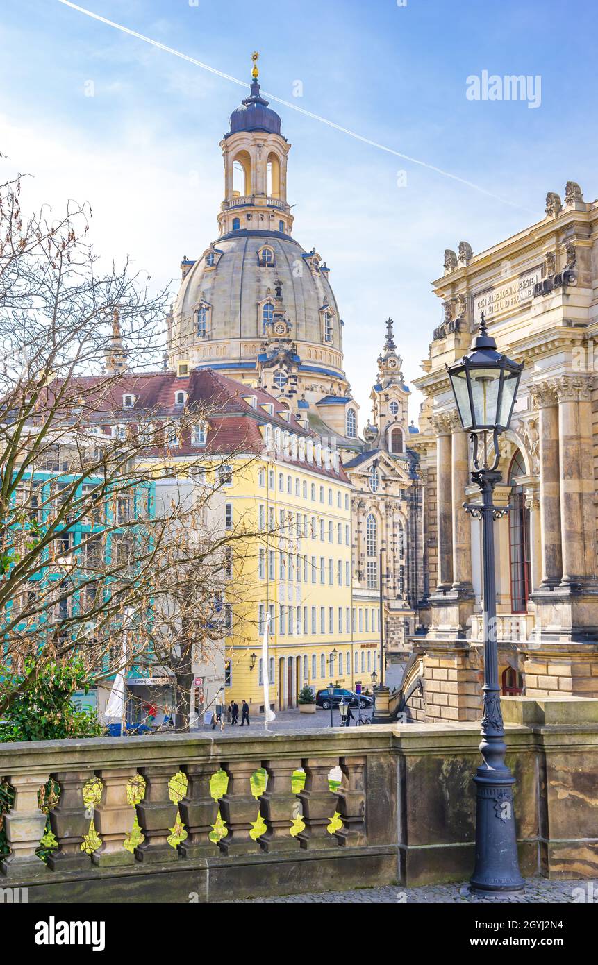 Dresden, Saxony, Germany: The world famous Frauenkirche Church as seen from Brühl Terrace. Stock Photo