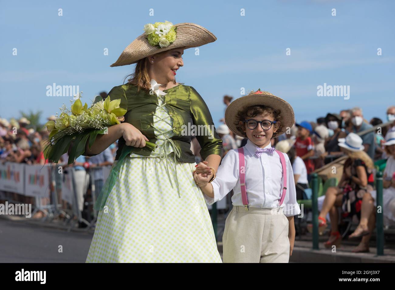 Parade of Madeira Flower Festival, know as Festa da flor, in Funchal city, Madeira Island, Portugal, October 2021 Stock Photo
