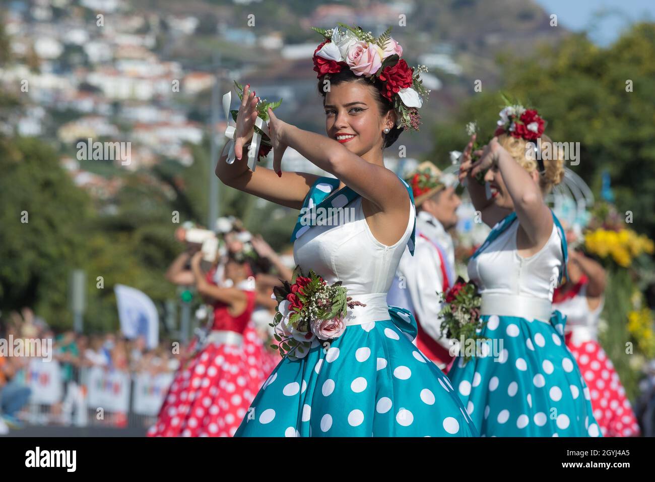 Parade of Madeira Flower Festival, know as Festa da flor, in Funchal city, Madeira Island, Portugal, October 2021 Stock Photo