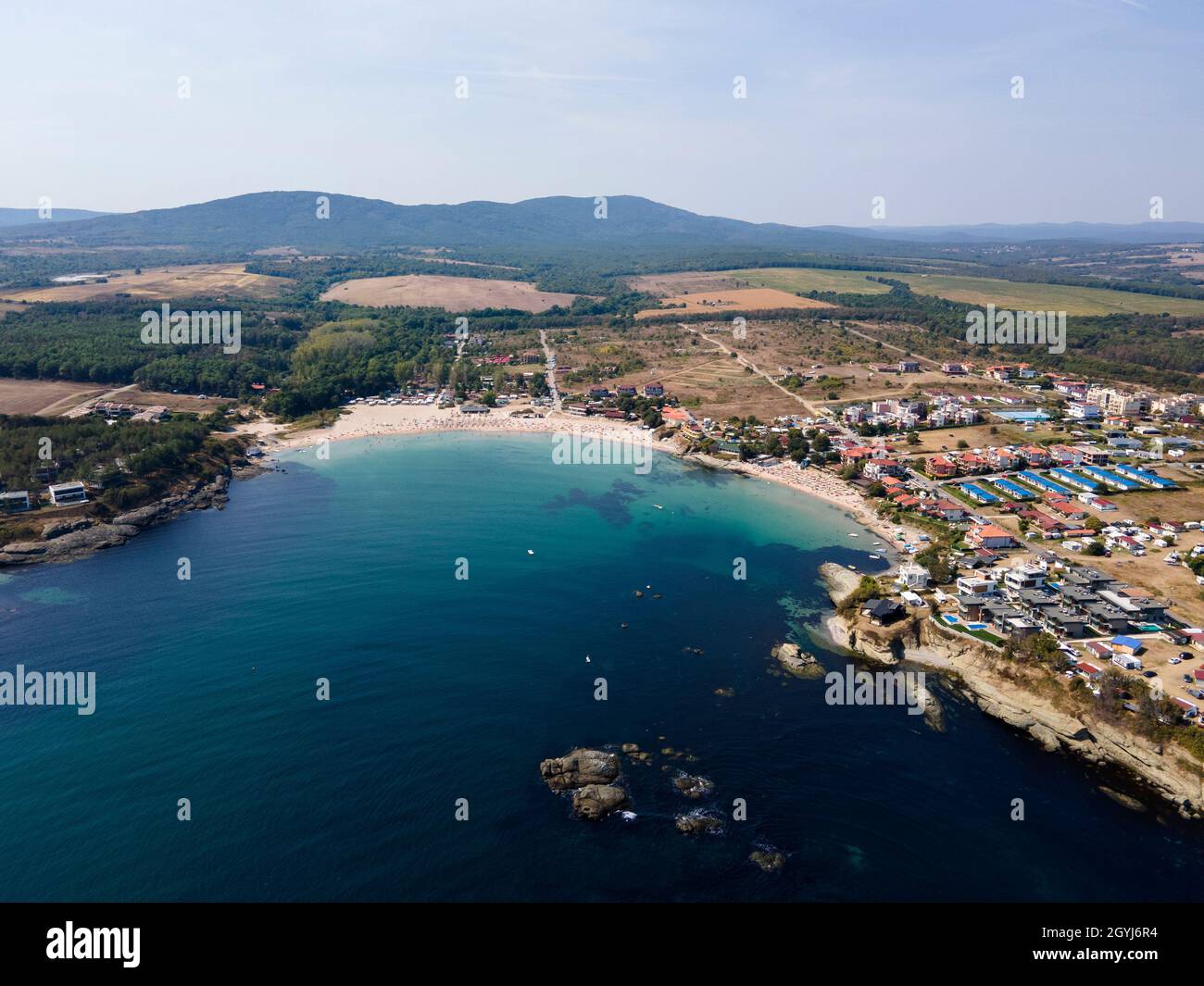 Aerial view of Arapya beach near town of Tsarevo, Burgas Region, Bulgaria Stock Photo