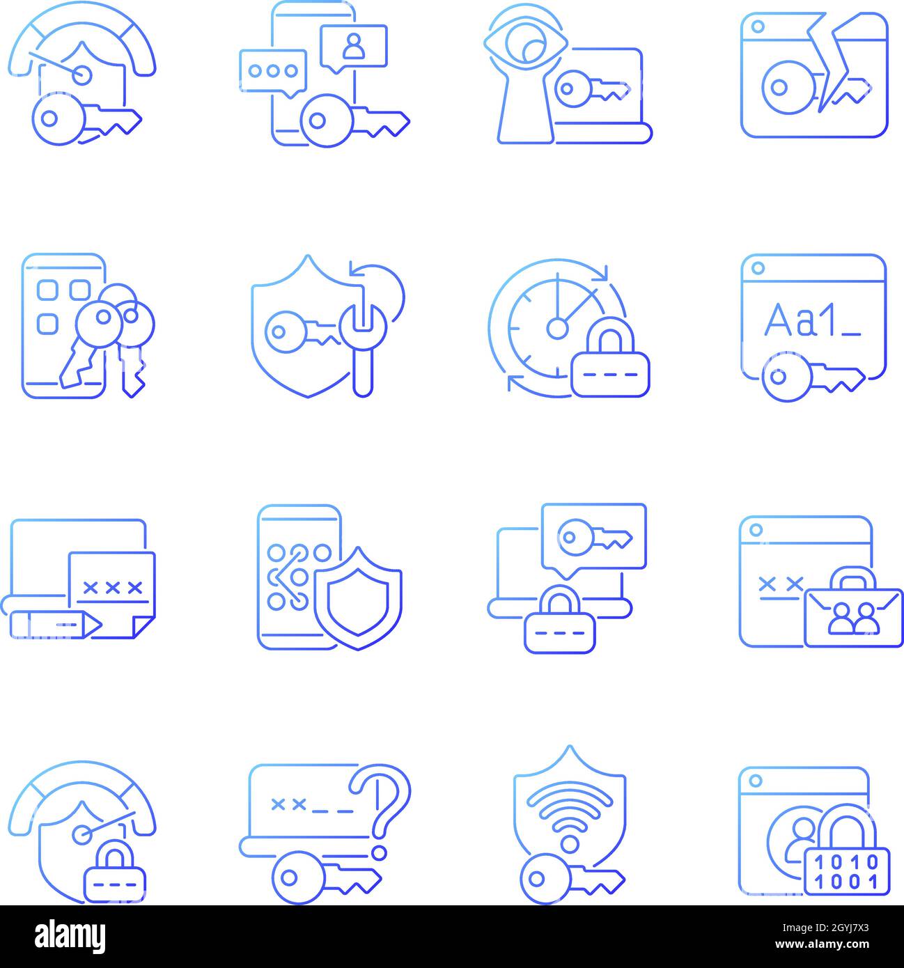 Password management gradient linear vector icons set Stock Vector